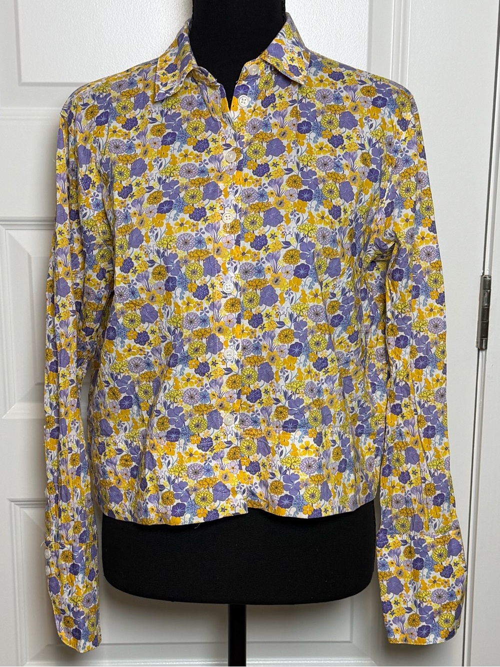 J.Crew Liberty Fabric Floral Button-Down Shirt Purple Yellow Size 2